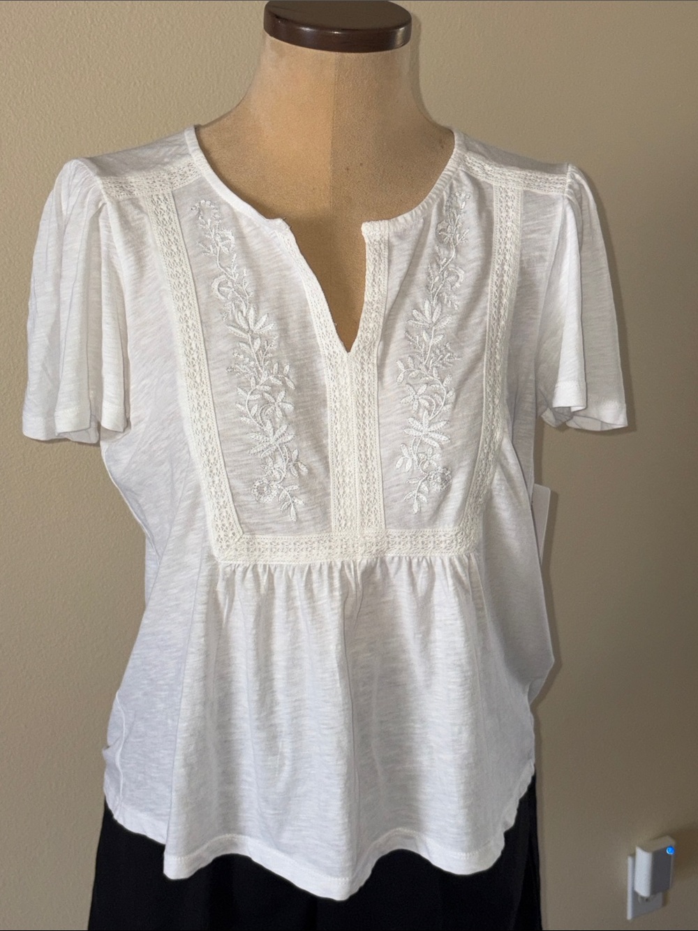 NWT Lucky Brand Embroidered Boho Cotton Blouse